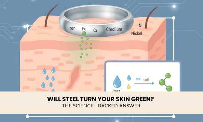 A close-up view of skin discoloration caused by wearing low-quality stainless steel jewelry.