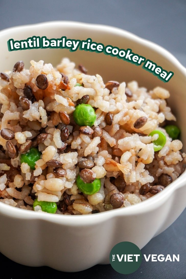 A bowl of cooked pearl barley served after the rice cooker cycle finishes.