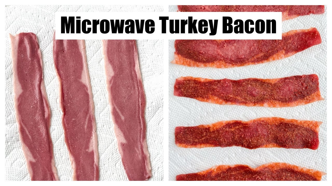 Preparing turkey bacon slices on paper towels for even microwave cooking.